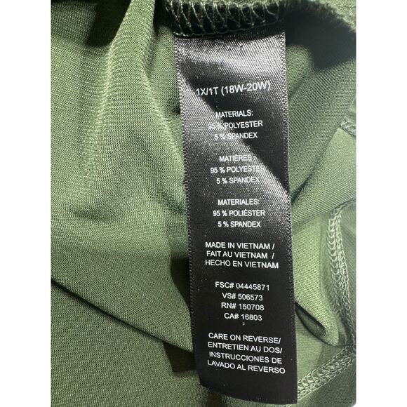 Studio 1886 Green V-Neck Top Gold Ring Detail Short Sleeve Stretchy 1X (18W-20W) - Picture 3 of 5